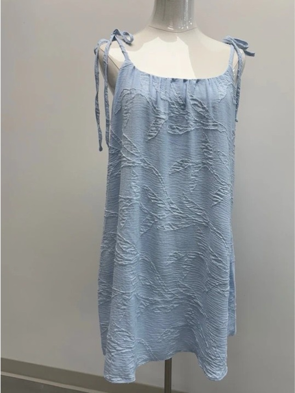 Light Blue Textured Tie-Shoulder Maxi Dress